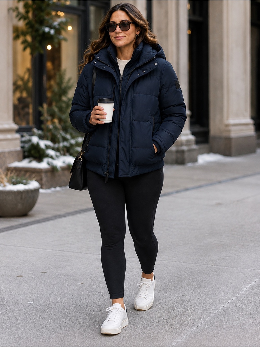 Andrew Marc Women’s XL Navy Down Puffer Hooded Bomber Winter Jacket